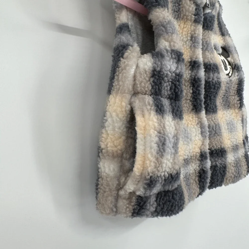 Disney‎ Mickey Mouse Baby Boy's Faux Sherpa Vest Gray/Cream Plaid Size 0/3M
